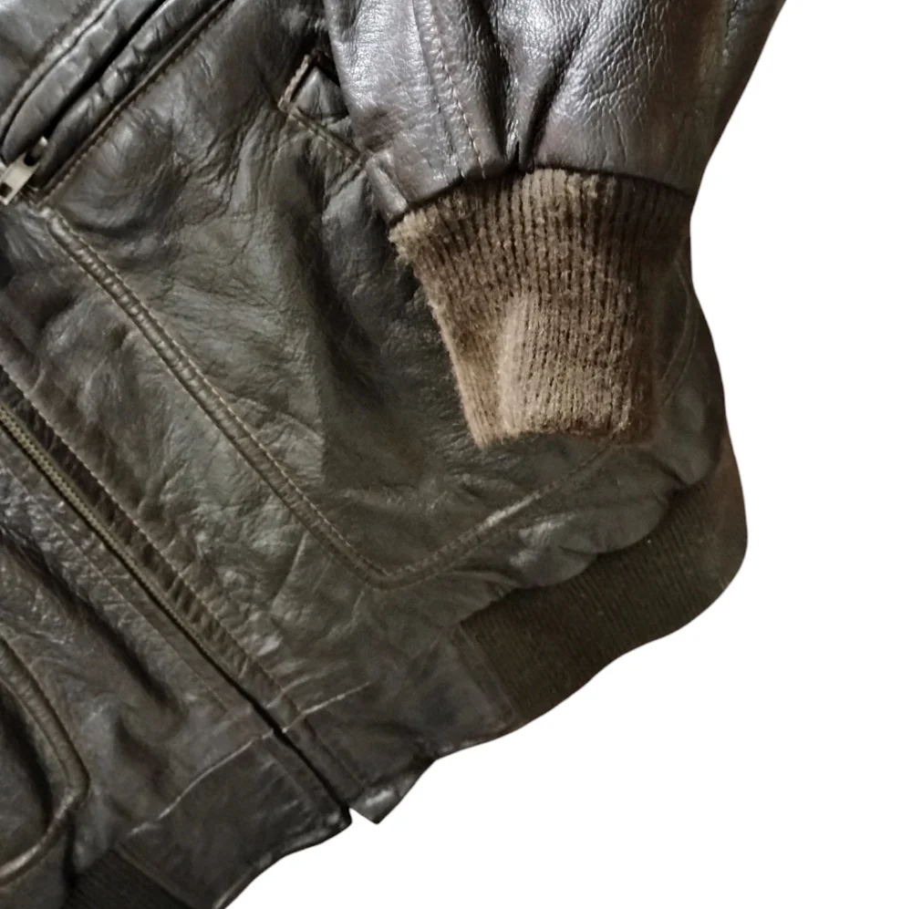 Vintage Leather Jacket - Brown Leather Bomber Jacket - Vintage Bomber - Picture 3 of 4
